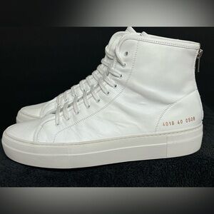 Common Projects Woman Leather Tournament High Sneakers White Eu 40 US 10.5